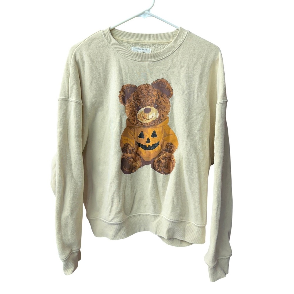 Grayson Threads Sweatshirt Women S Cream Halloween Teddy Bear Pumpkin Graphic